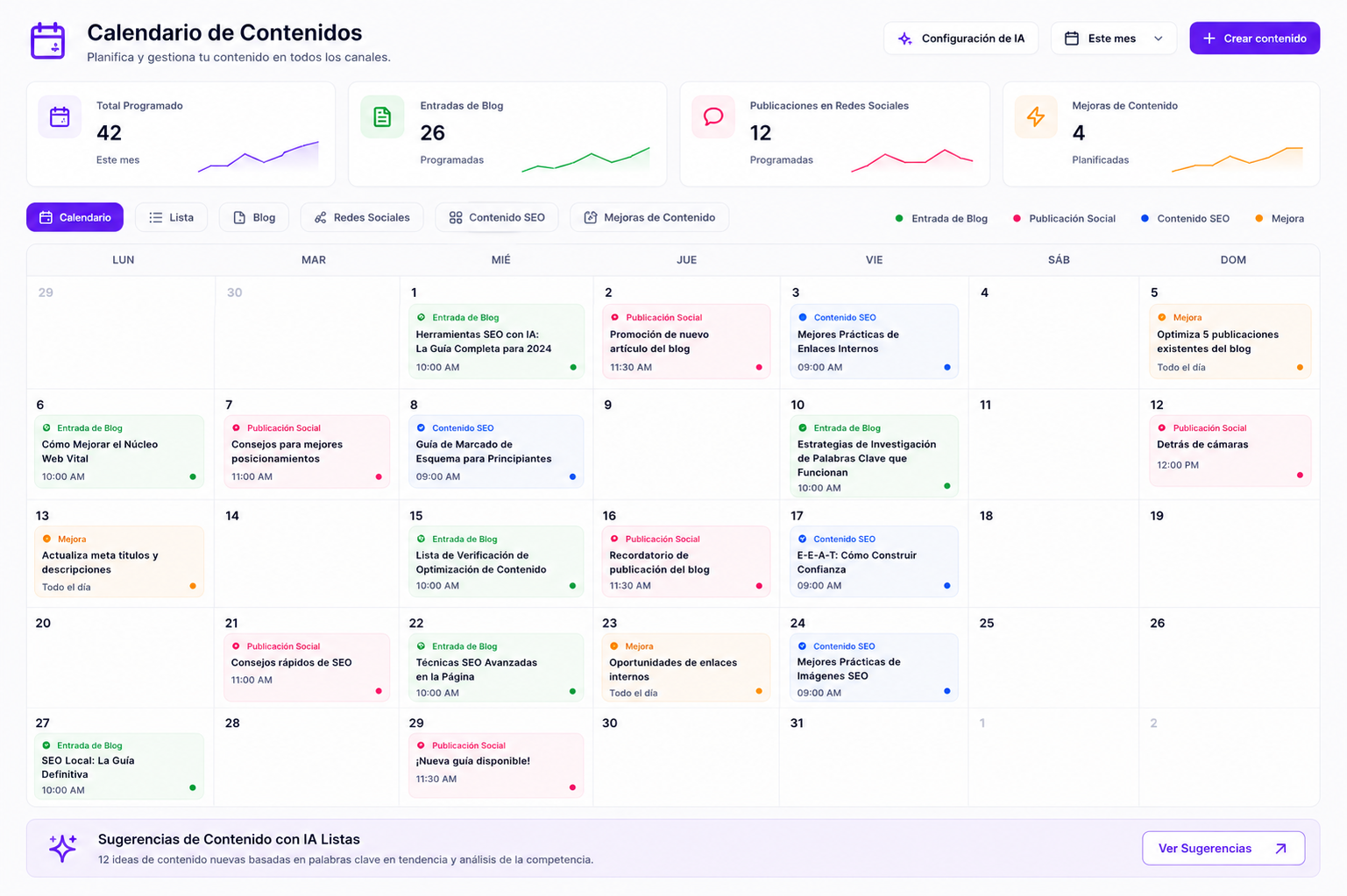 Calendario Contenidos